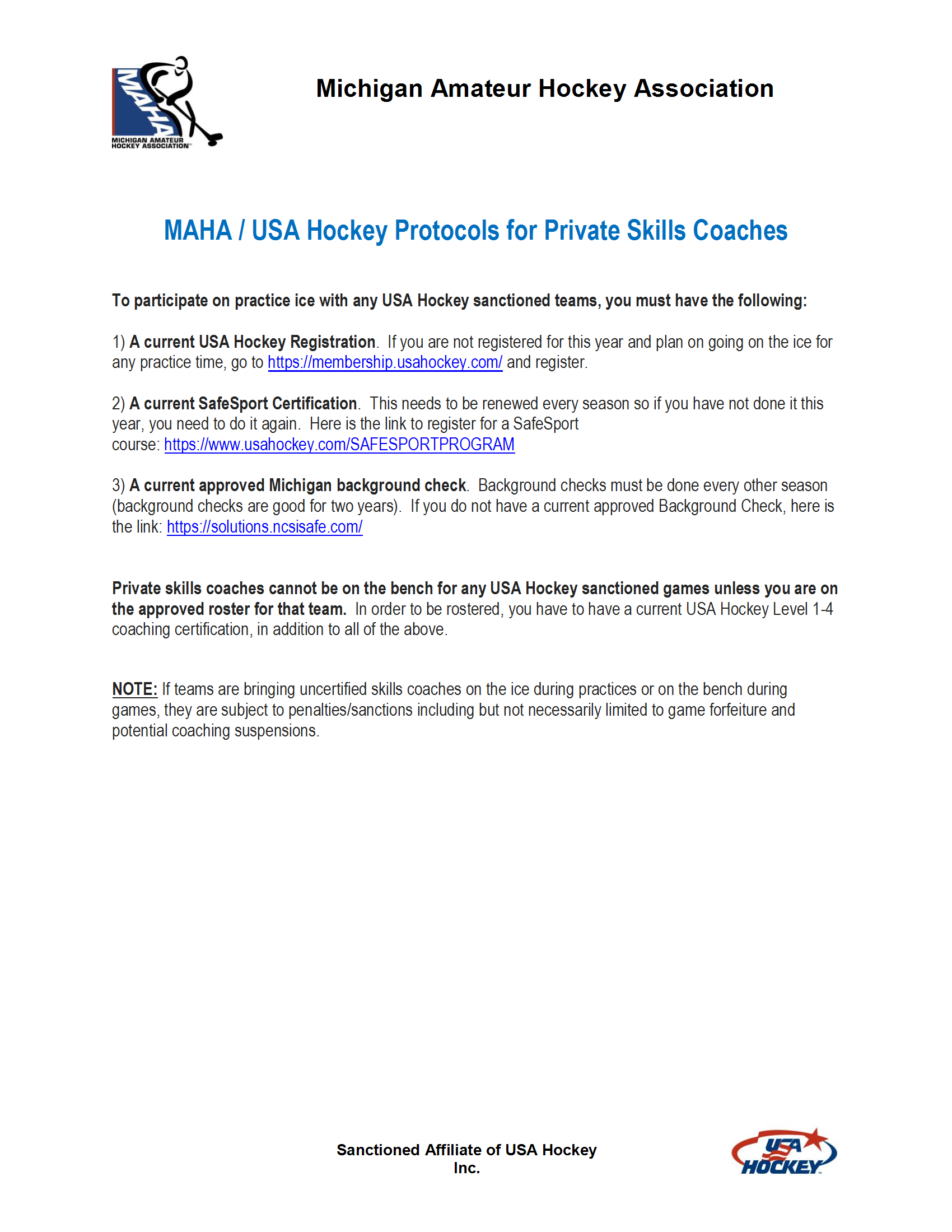 MAHA - USA Hockey Protocols for Private Skills Coaches conv 1