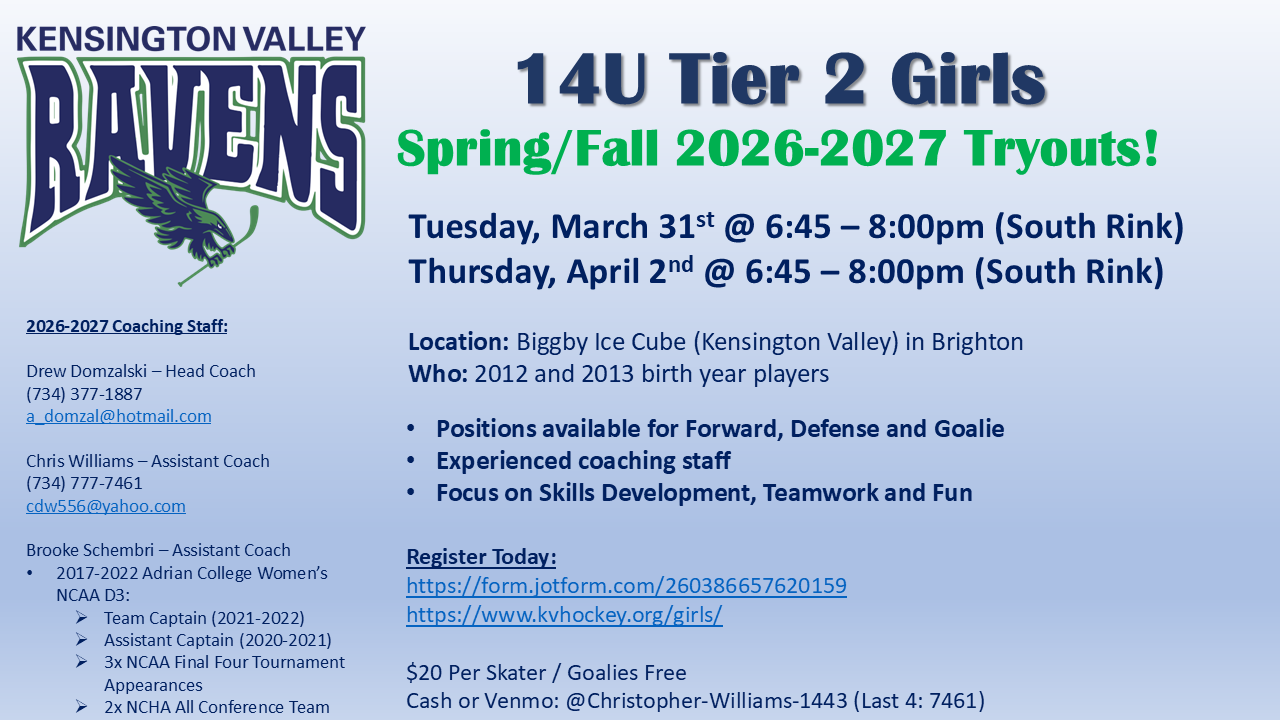 2026-27 Season 14U T2 Ravens Tryout Flyer Updated